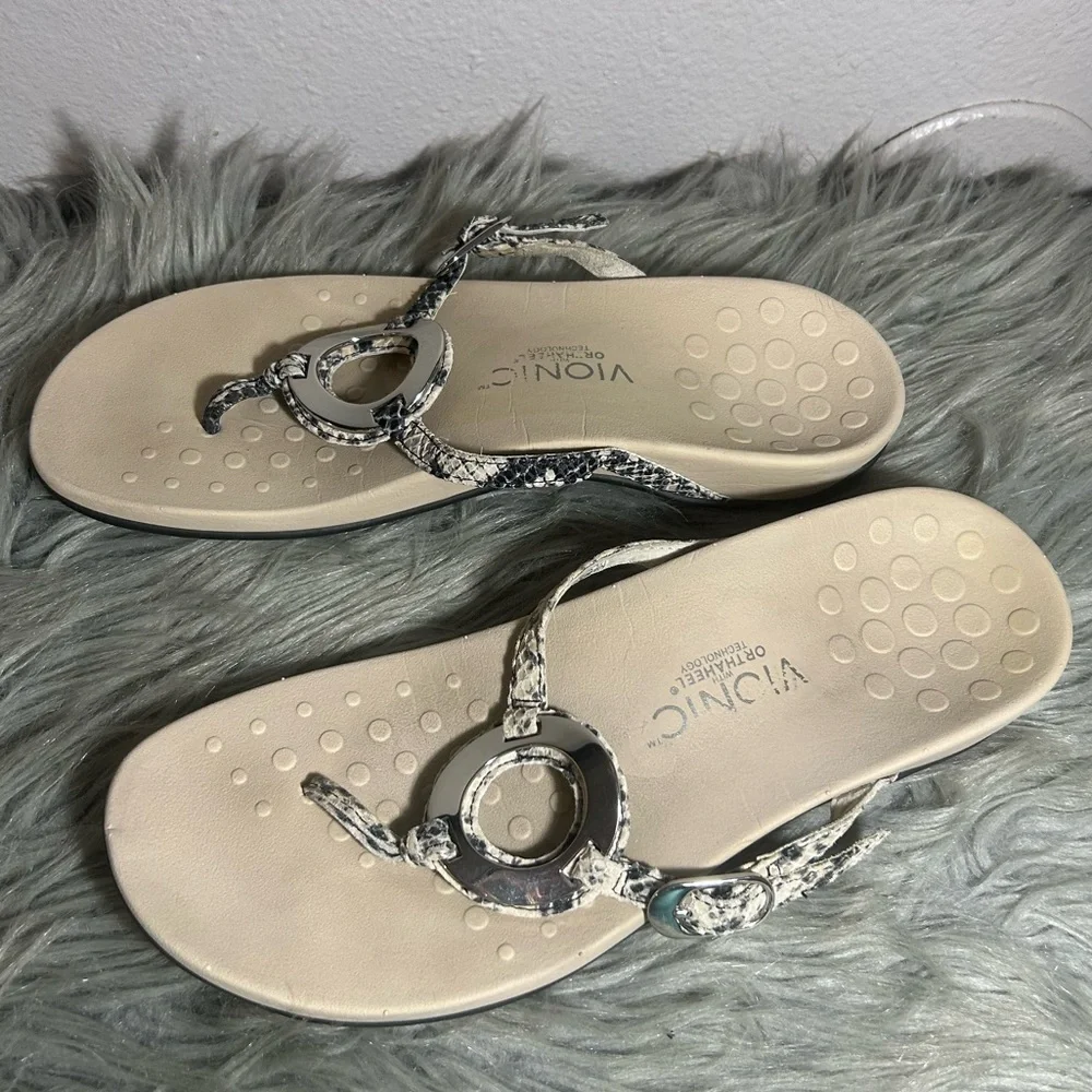 Vionic Rest Karina Snakeskin Print Thong Sandals Supportive Stylish Sandals Sz 9